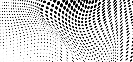 The halftone texture is monochrome. Chaotic waves of black dots on a white background