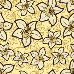 Seamless background with a pattern of hand drawn vanilla orchid flower