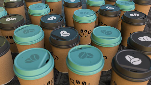 Lots of paper mugs for tea and coffee, a bunch of glasses