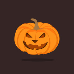 Halloween pumpkin on dark background. Vector cartoon Illustration.