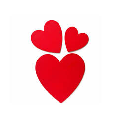 Love symbol decoration, concept of Valentine day, red painted hearts on white background