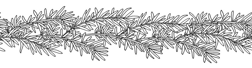 Fototapeta premium Seamless pattern of rosemary branch in black with white colors. Hand drawing. Can be used as seamless brush for wreath. Vector illustration.