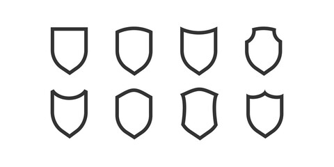 Shield black outline icons. Vector isollaed safety protect