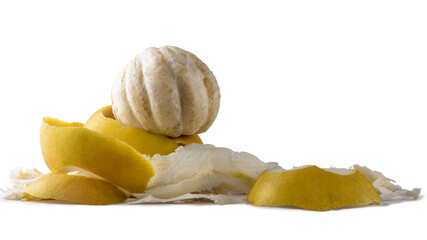 peeled grapefruit on white background