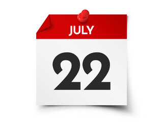 July 22 day calendar - obrazy, fototapety, plakaty