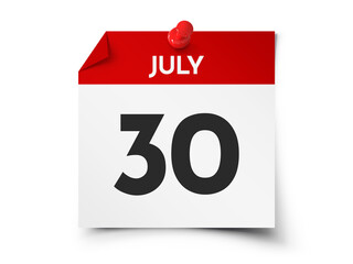 July 30 day calendar