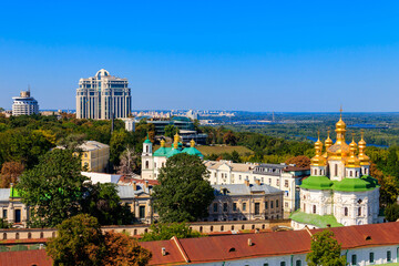 View of Church of All Saints in Kiev Pechersk Lavra (Kiev Monastery of the Caves) in Ukraine. Kiev cityscape