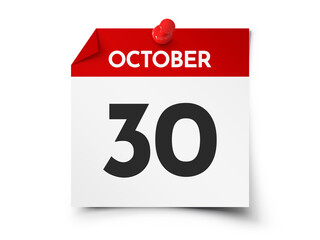 October 30 day calendar
