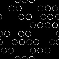 Vector drawn white circles black seamless pattern