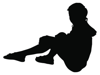 Black silhouette of a sitting girl on a white background. Sit, pose, wait, rest.