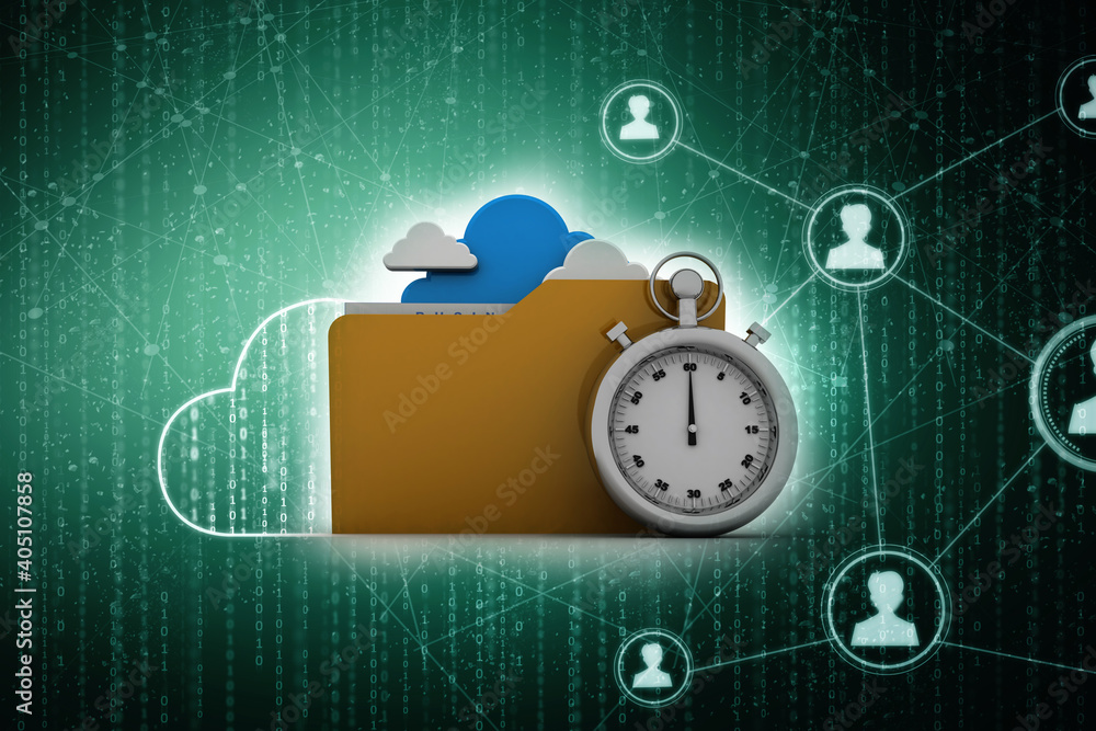Poster 3d rendering folder documents with stopwatch