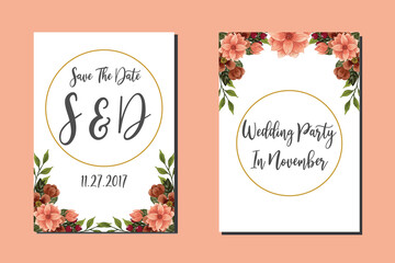 Wedding invitation frame set, floral watercolor hand drawn Dahlia Flower design Invitation Card Template
