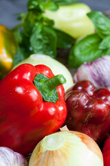 red bell peppers and other vegetables