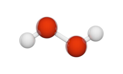 Structural chemical formula and molecular structure of hydrogen peroxide(H2O2). Chemical structure model: Ball and Stick. 3D illustration. Isolated on white background.