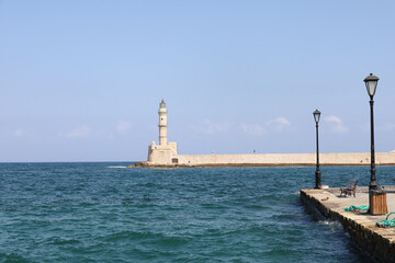 The Venetian lighthouse of Chania in Crete, Greece