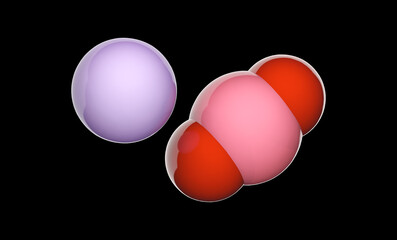Lithium cobalt oxide (LiCoO2 or CoLiO2) is a chemical compound commonly used in the positive electrodes of lithium-ion batteries. Chemical structure model: Space-Filling. 3D illustration.