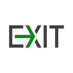 Logotipo tipografía Exit con letra x con forma de flecha en gris y verde