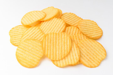 Potato chips on white background