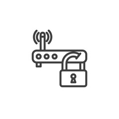 Private wifi network line icon. linear style sign for mobile concept and web design. Wifi modem with lock outline vector icon. Symbol, logo illustration. Vector graphics