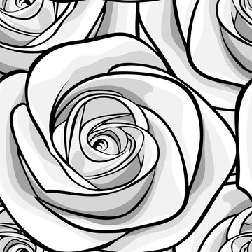 Beautiful monochrome, black and white seamless background with roses.