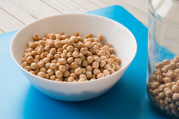 uncooked dried  chickpeas close up, traditional eastern and turkish food