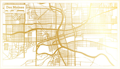 Des Moines USA City Map in Retro Style in Golden Color. Outline Map.