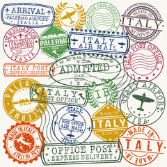 Fototapeta premium Palermo Italy Stamp Vector Art Postal Passport Travel Design Set Seal Badge.