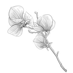 beautiful monochrome, black and white twig blossoming magnolia tree. flower isolated. © Hulinska Yevheniia
