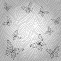 Beautiful seamless pattern with butterflies of abstract striped background.