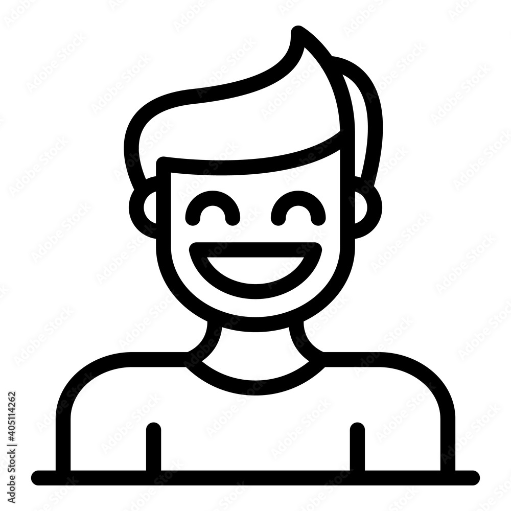 Poster smiling boy icon. outline smiling boy vector icon for web design isolated on white background
