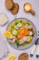 Vegetable salad with pea sprouts