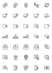 Cyber security line icons set. linear style symbols collection, outline signs pack. vector graphics. Set includes icons as computer cyber attack, network security shield, mobile phone protection