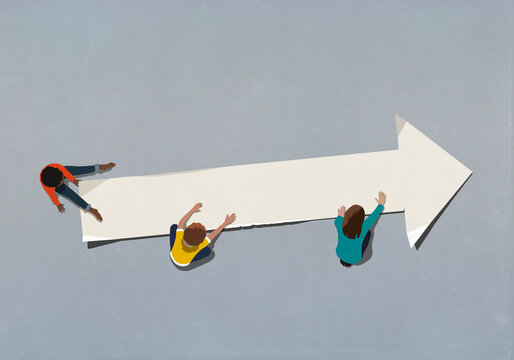 Kids arranging arrow symbol
