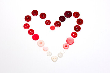 Poster Heart frame from buttons on white background. Valentines day craft. Romantic design.