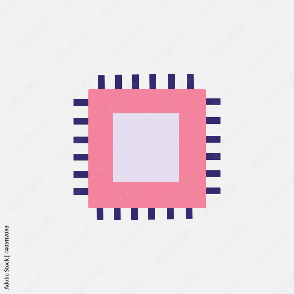 Poster microchip cpu processor chip flat style icon vector illustration