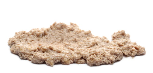 Cat food with chicken ingredients isolated on white background