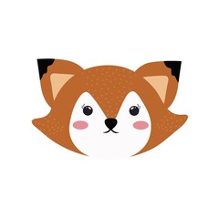 cute fox animal head on white background vector illustration