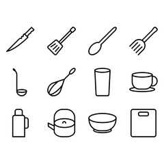 line icon set interior kitchen tools