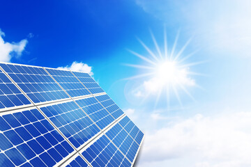 Solar panels and blue sunny sky
