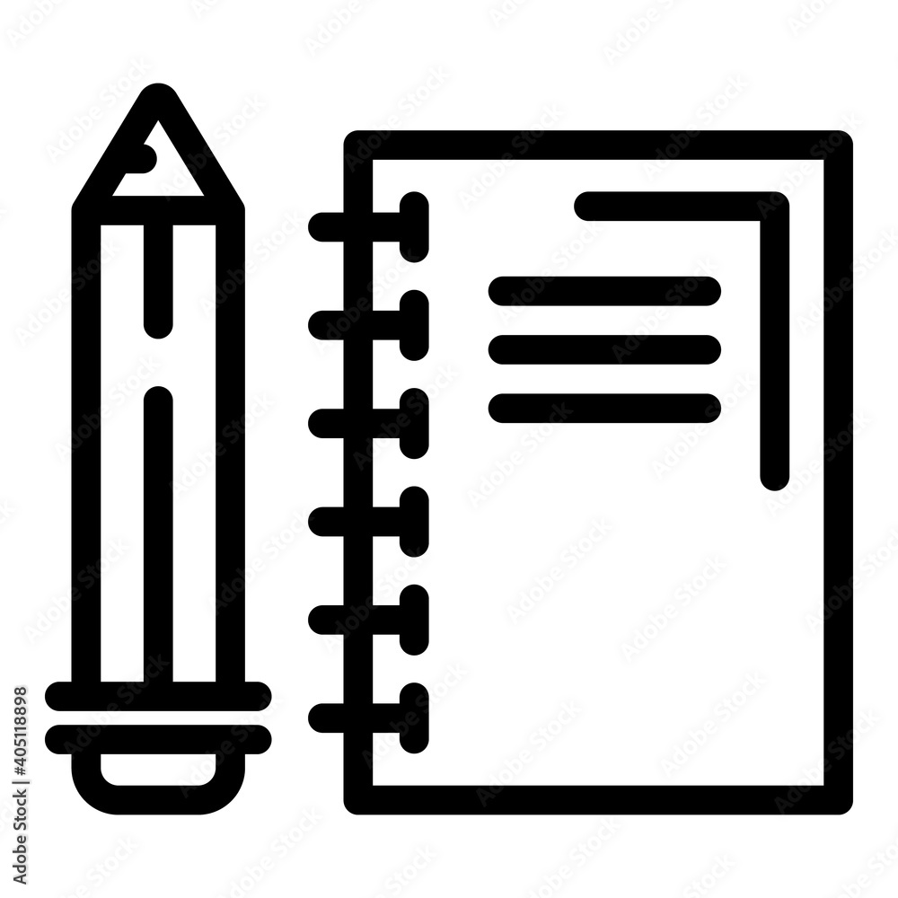 Aufkleber notebook and pencil icon. outline notebook and pencil vector icon for web design isolated on white b