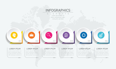 Vector elements for infographics. presentation and chart. steps or processes. 
options number workflow template design. 6 steps.