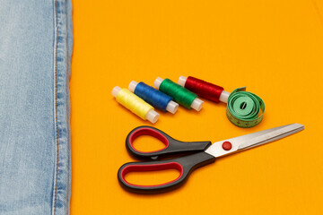 background, color, colorful, design, equipment, group, handmade, hobby, meter, scissors, thread