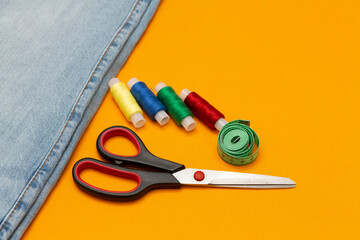 background, color, colorful, design, equipment, group, handmade, hobby, meter, scissors, thread