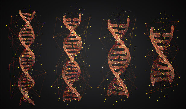 vector set of 3d dna spirals with glow