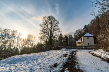Fantastic snowy winter landscape near Heiligenberg on Lake Constance
