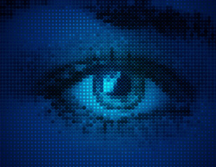 vector female eye from dots on a blue background