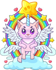little cute cat unicorn, funny illustration