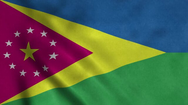 Moca flag, city of Puerto Rico, waving in wind. Realistic flag background