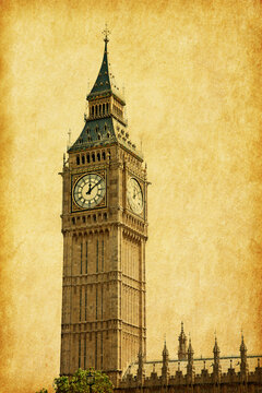 Big Ben,  London, UK.  Added paper texture