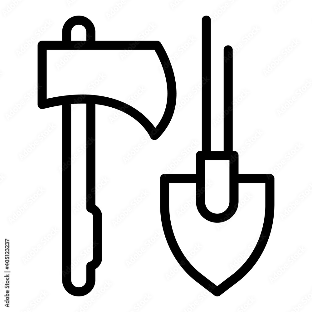Poster axe and spade icon. outline axe and spade vector icon for web design isolated on white background